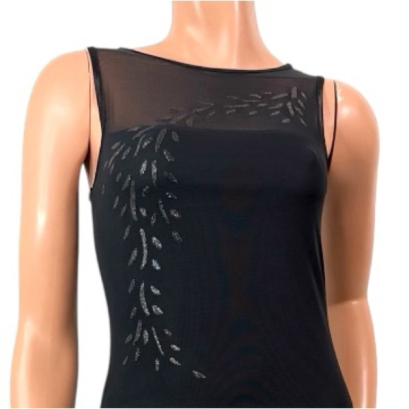 Y2K Black Mesh Dark Fairy Maxi Dress S Whimsigoth Sleeveless  Glitter Leaf Flame - Picture 6 of 7